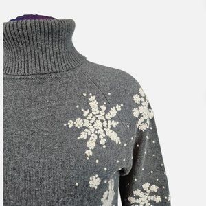 Eddie Bauer Angora Turtleneck Snowflake Embroidered Sweater